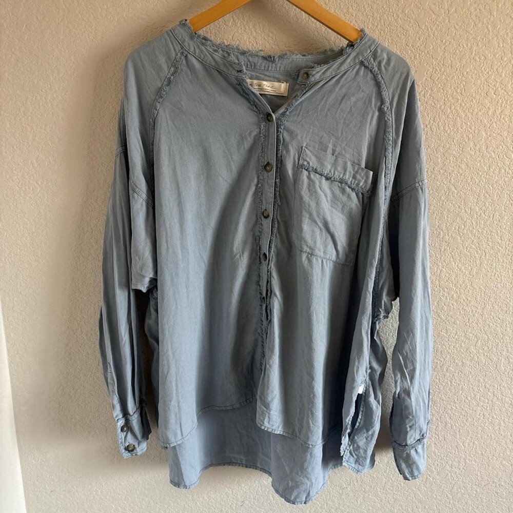 Free People Denim Oversized Button Up Long Sleeve Top